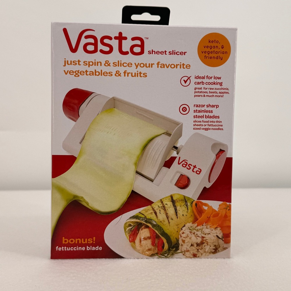 Vasta Sheet Slicer Vegetable Fruit Slicer Fettuccine Blade Keto Vegan White Red